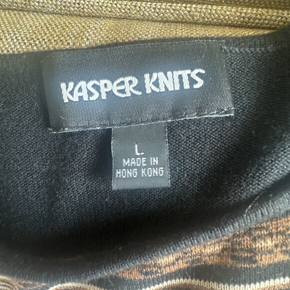 KASPER‎ Knits Women's Size L Brown Black Striped Short Sleeve Pullover Top - Picture 5 of 5